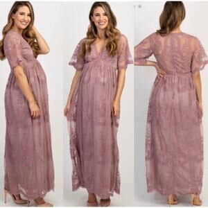 Pinkblush Pink Lace Overlay Maternity Maxi Dress Large
